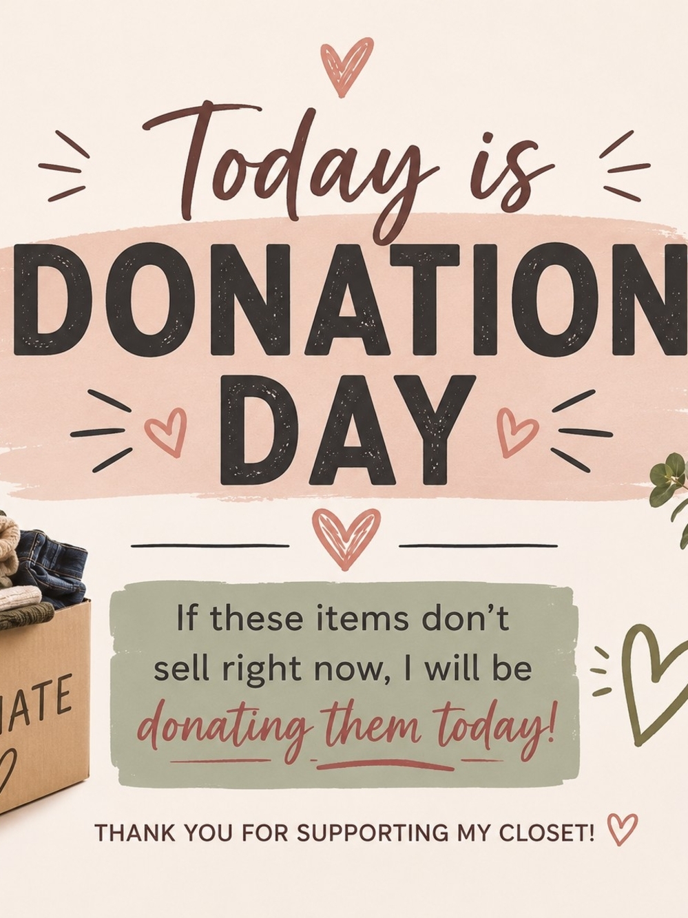 Donation Day Sign - Blush & Black Graphic Poster